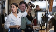 Image: Rep. Alexandria Ocasio-Cortez Bartends In Support Of Raise the Wage 