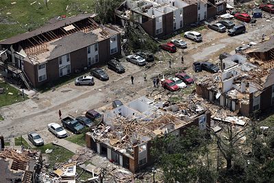 This aerial image shows tornado damage in Jefferson City, Missouri on May 23, 2019.