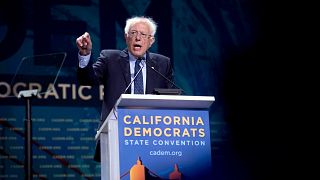 Image: Sen. Bernie Sanders, I-VT, speaks at the California Democratic Party