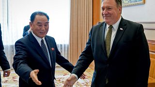 Image: Kim Yong Chol and Mike Pompeo in 2018