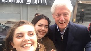Bill Clinton poses for selfies in Dublin despite tropical storm Ophelia