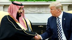 Image: President Donald Trump shakes hands with Saudi Arabia's Crown Prince