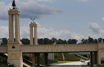 Image: A bridge over I-185 marks the entrance to the U.S. Army's Fort Benni