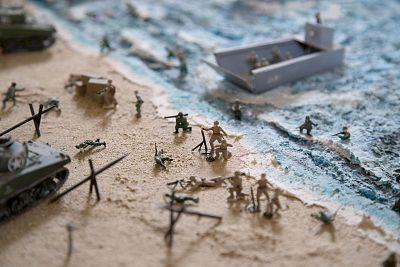 A model depicting the D-Day landings in Colleville-sur-mer mayor\'s office, in Normandy, France on June 4, 2019.