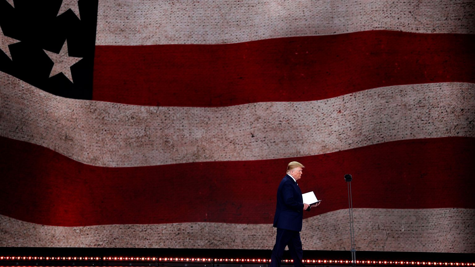 Image: President Donald Trump during an event to commemorate the 75th Anniv