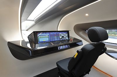 Interior view of a maglev train developed by the state-owned China Railway Rolling Stock Corporation.