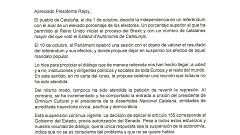 "Apreciado Presidente Rajoy" Carta completa de Puigdemont en respuesta al segundo plazo del Gobierno