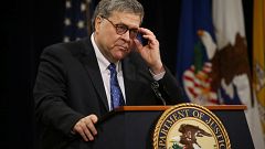 Image: U.S. Atttorney General Barr speaks during farewell ceremony for Depu