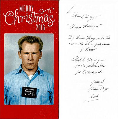 A Christmas card sent to Janet Uhlar from Whitey Bulger.