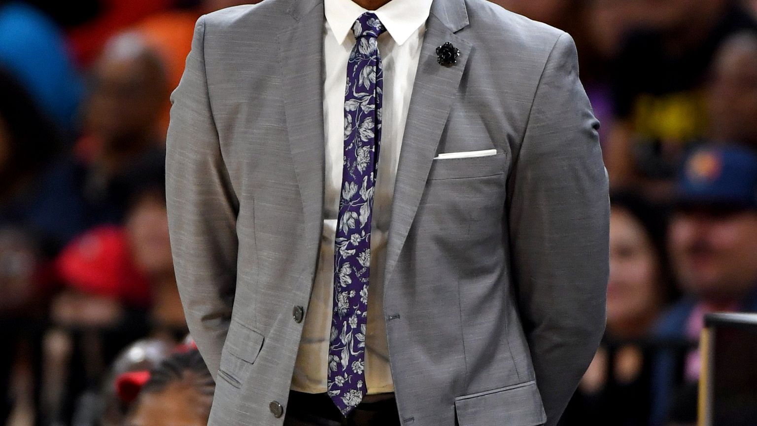 Image: Los Angeles Sparks head coach Derek Fisher looks on during at game i
