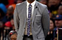 Image: Los Angeles Sparks head coach Derek Fisher looks on during at game i