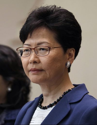 Hong Kong Chief Executive Carrie Lam during Monday\'s press conference.