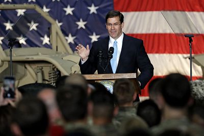 Secretary of the Army Mark Esper speaks to soldiers at Fort Bragg in North Carolina on April 15, 2019.