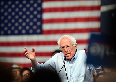 Presidential candidate Bernie Sanders addresses a rally at the Pasadena Convention Center in Pasadena, California on May 31, 2019.