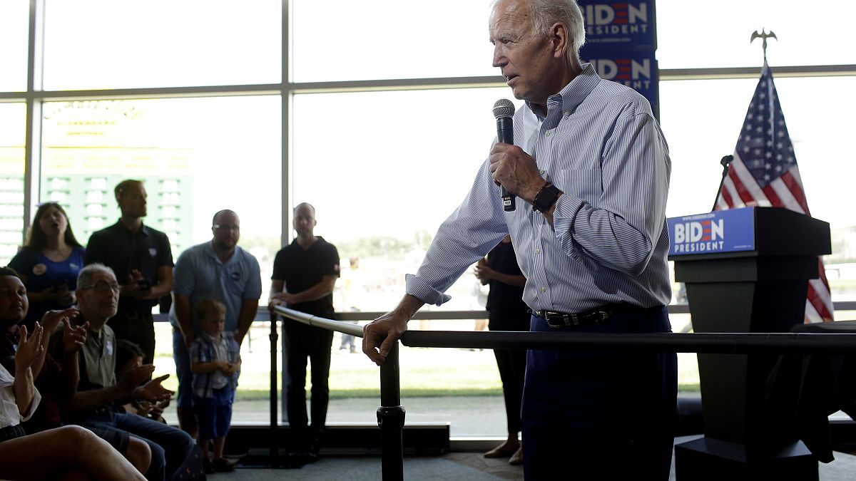 Image: Joe Biden speaks during a campaign event in Ottumwa, Iowa, on June 1