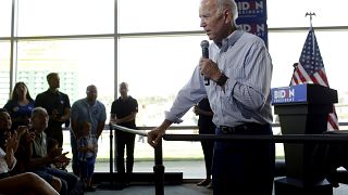 Image: Joe Biden speaks during a campaign event in Ottumwa, Iowa, on June 1