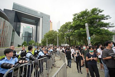 Protesters gather at Tamar Park in Hong Kong on Wednesday for another day of demonstrations against proposed extradition laws.