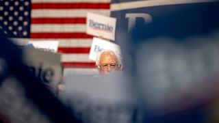Image: Sen. Bernie Sanders at a campaign rally in Pasadena, California, on