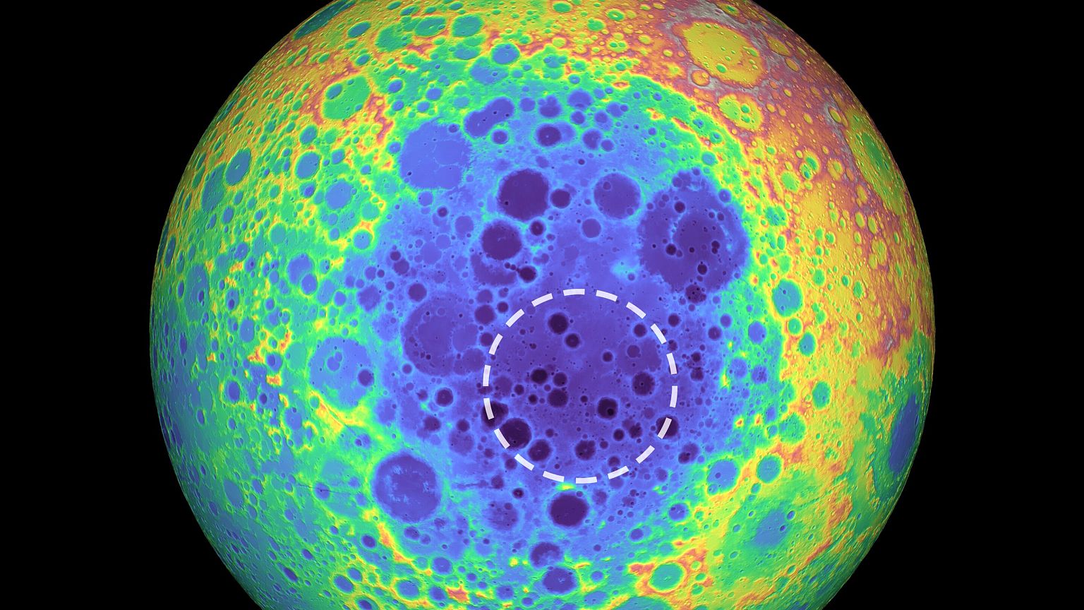 Image: This false-color graphic shows the topography of the far side of the