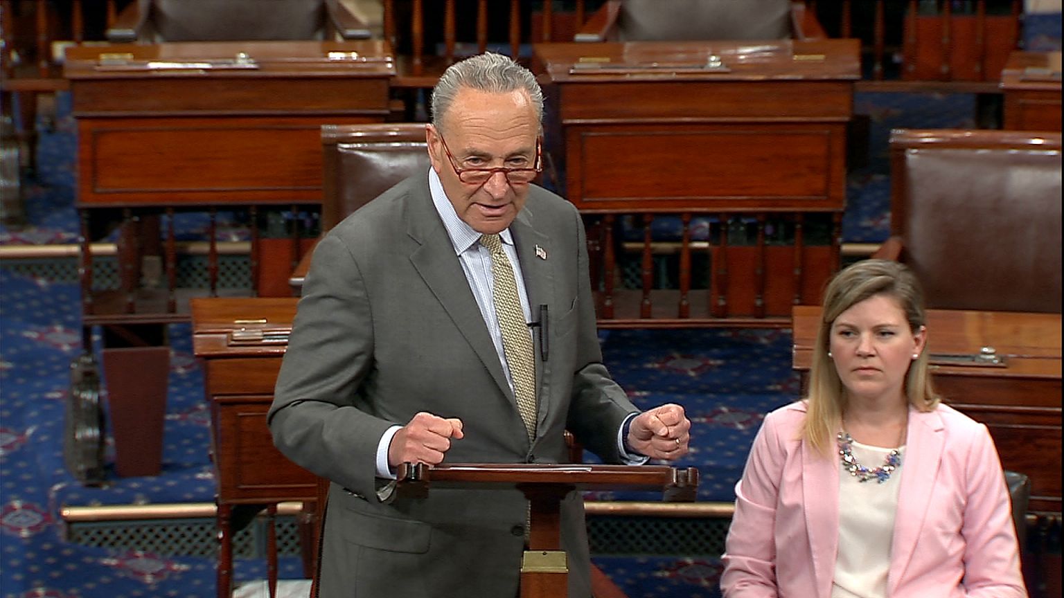 Sen. Chuck Schumer, D-N.Y., on the Senate floor Wednesday, where he urged h