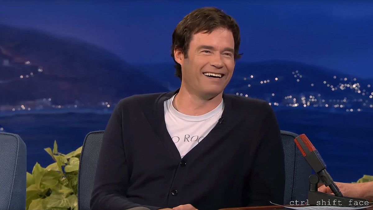 A still from a deepfake video in which Bill Hader slowly transforms into Ar
