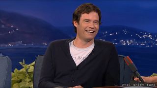 A still from a deepfake video in which Bill Hader slowly transforms into Ar