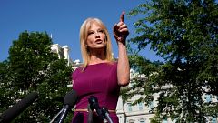Image: Kellyanne Conway speaks to reporters at the White House in Washingto