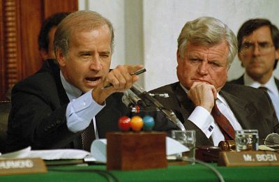 Sen. Joe Biden, D-Del., was chairman of the Senate Judiciary Committee in charge of the Supreme Court confirmation hearings for Clarence Thomas in 1991. Sen. Ted Kennedy, D-Mass., is at right.