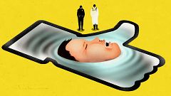 Illustration of a police officer and doctor watching as a head emerges from