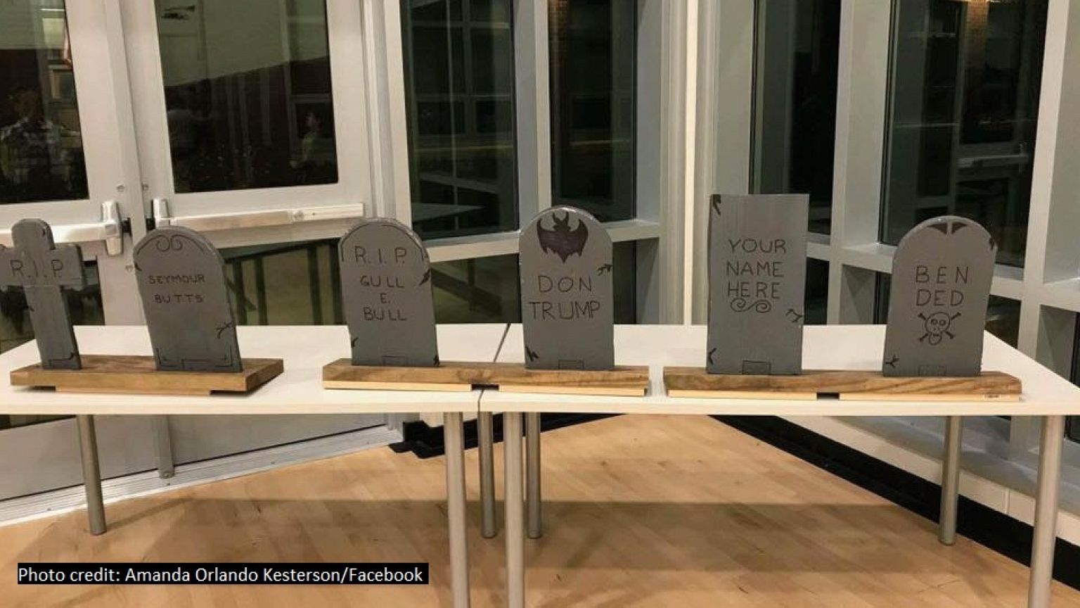 School apologizes for Trump tombstone