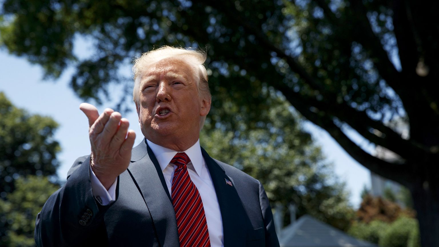 Image: President Donald Trump speaks to reporters on the South Lawn of Whit