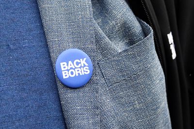 Stanley Johnson, father of Boris Johnson, wears a "Back Boris" badge in London last week.