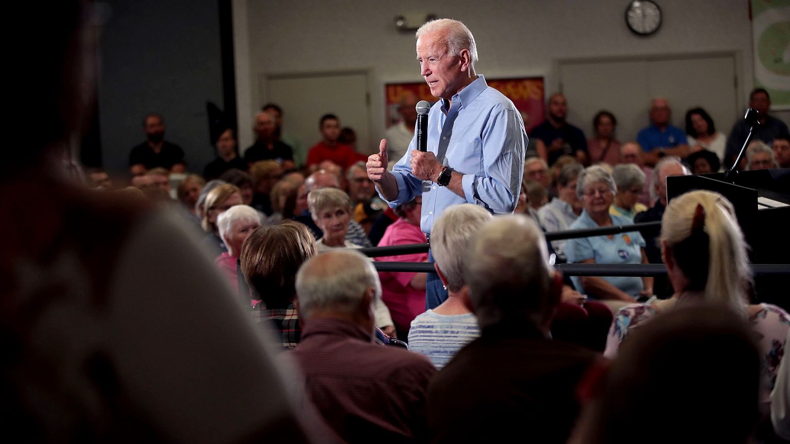 Image: Joe Biden speaks during a campaign stop at Clinton Community College