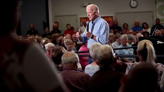 Image: Joe Biden speaks during a campaign stop at Clinton Community College