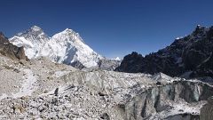 Image: The Changri Nup Glacier in Nepal, much of it covered by rocky debris