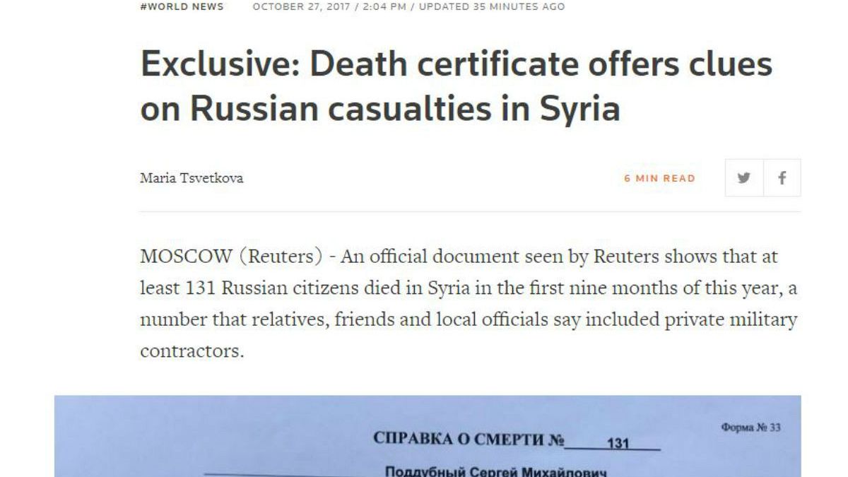 شهادة وفاة تكشف الخسائر الروسية في سوريا