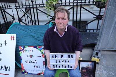 Richard Ratcliffe sits outside the Iranian embassy on July 17.