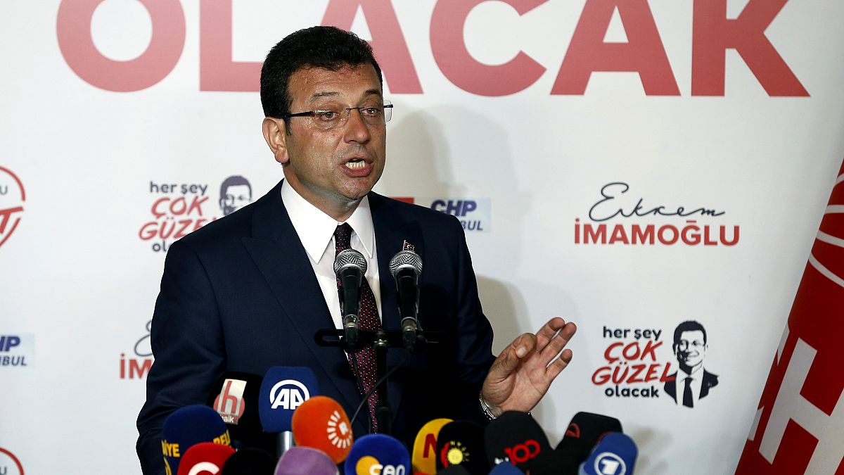 Image: Ekrem Imamoglu speaks to the media at CHP offices in Istanbul on Jun