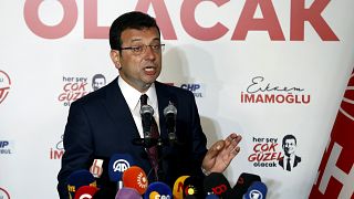 Image: Ekrem Imamoglu speaks to the media at CHP offices in Istanbul on Jun