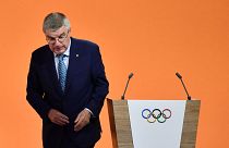 Image: International Olympic Committee (IOC) president Thomas Bach leaves t