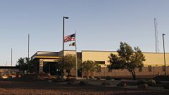 Image: The entrance of a Border Patrol station in Clint, Texas