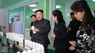Rare public outing for Kim's wife on factory tour