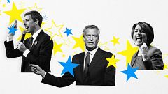 Photo illustration of Amy Klobuchar, Bill de Blasio, and Beto O'Rourke.
