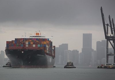 The Bremen Express cargo ship prepares to dock at Florida\'s PortMiami, which saw China as its top trading country in 2018.