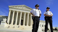 U.S. Supreme Court Police Department officers stand in front of the Supreme