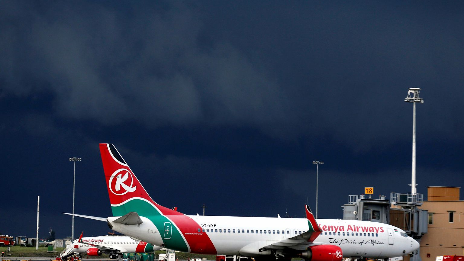 Image: A Kenya Airways plane at the Jomo Kenyatta International Airport on 