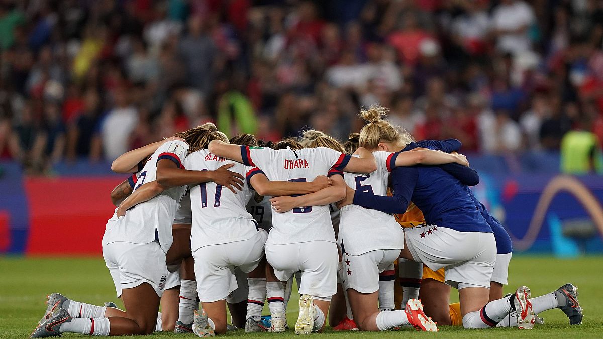 Image: U.S. players celebrate at the end of the France 2019 Women's World C