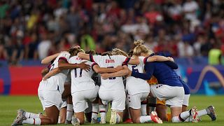 Image: U.S. players celebrate at the end of the France 2019 Women's World C