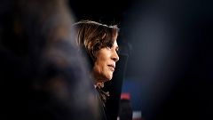 Image: Sen. Kamala Harris speaks to the media following the first Democrati