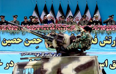 Iranian President Hassan Rouhani attends a military parade on April 18, 2019.